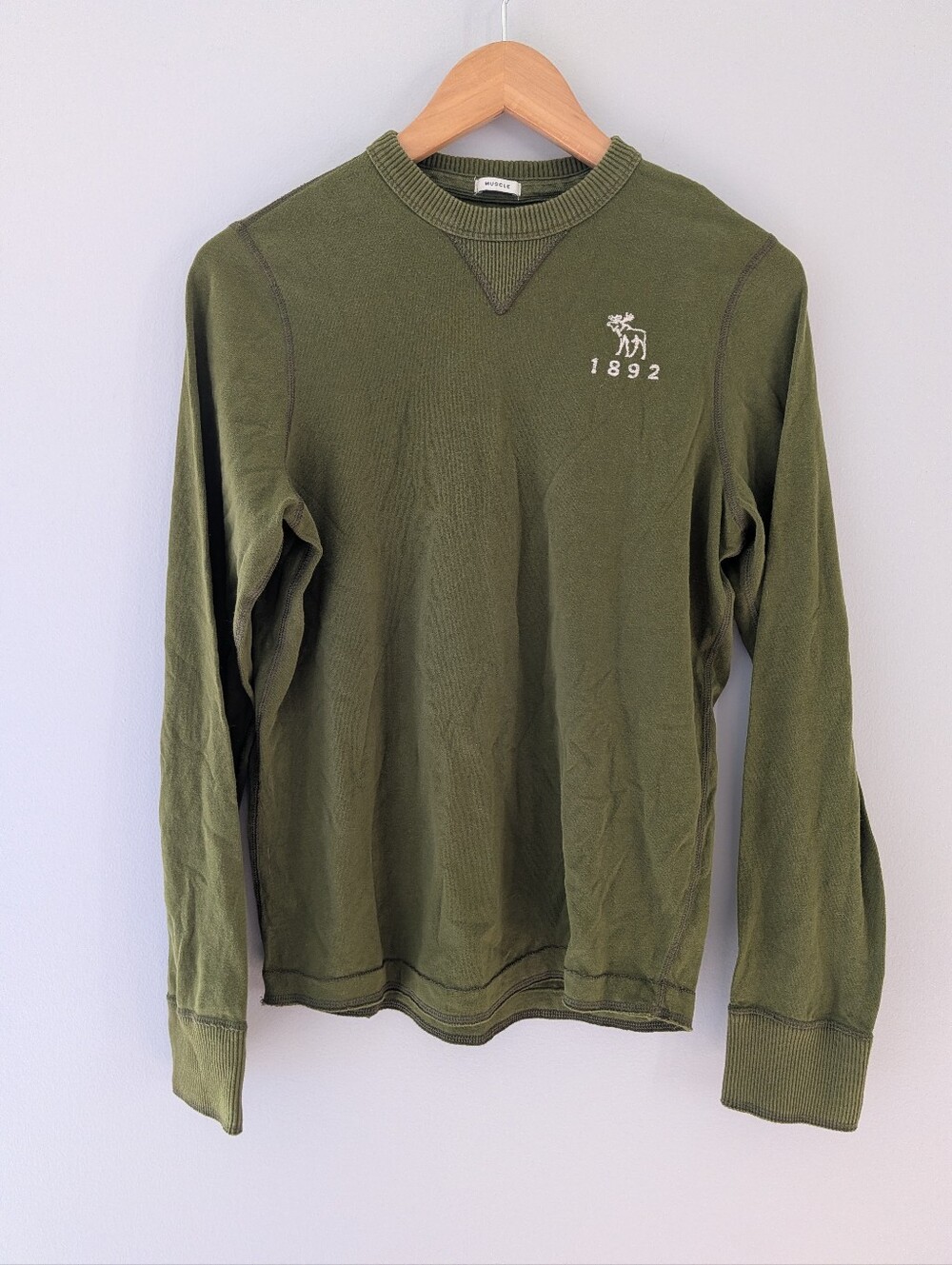 Abercrombie Muscle 1892 Women's XL Olive Green Moose Crewneck Sweatshirt Fall